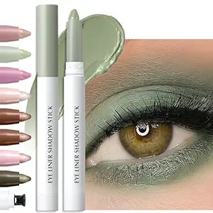 Cream Eyeshadow Stick for Older Women, Matte Green Eyeliner Pencil with Built-In Sharpener, Crease-Proof & Long Lasting, Precise Tip for Easy Application, Smudge-Proof Eye Makeup