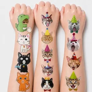 60 PCS Cute Cat Temporary Tattoos for Kids - Cats Pre-Cut Fake Tattoo