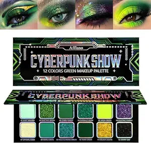 Afflano Multichrome Green Eyeshadow Palette, Color-Shifting Emerald Green Glitter Eyeshadow Pallet, Yellow Lime Teal Chrome Eye Shadow Palette for Women Blue Brown Eyes Makeup Party Daily Goth Look