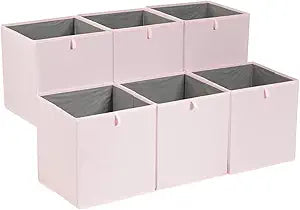 Amazon Basics Collapsible Cube Organizer Bins, Closet Storage Organizer Baskets for Shelves, Space-Saving, 13" x 15" x 13", Peony Pink, Pack of 6