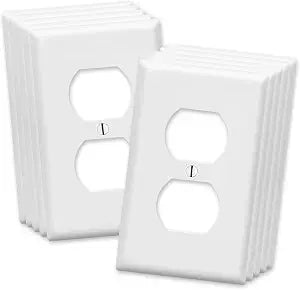 1 Gang Electrical Outlet METAL Cover Plate, Socket Cover for Outlets, Outlet Wall Plate, One Gang White Wall Plug Cover - White Stainless Steel - UL Listed, 4.5 x 2.75 Inches (Made in USA) - 10 Pack