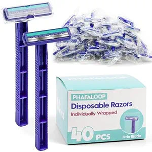 Individually Wrapped Twin Blade Disposable Razors, 40 Pack