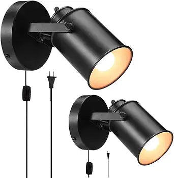 NOTOC Industrial Wall Sconces Adjustable Retro Black Wall Sconces, Plug-in Wall lamp, Rocker Wall Sconces with on/Off Switch Bedroom Living Room loft bar Coffee Shop Wall Sconces Pack of 2