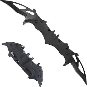 AZHU Twin Blade Knife, Folding Pocket with Clip, 12.4 Inches Stainless Steel Tactical Knife Bat Knives, Two Sharp Cut, Great Gift Idea for Comics Fans, Collectors (Black)