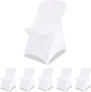 White Chair Covers Stretch Folding Chair Covers Universal Spandex Fitted Chair Slipcovers for Wedding Dining Party Banquet Holidays Celebration Trade Show Craft Show Decoration (6 Pack)