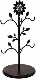 WARMEST SPIRIT Sunflower Coffee Mug Tree, Decorative 6-Hook Black Metal Mug Rack and Coffee Cup Holder for Countertop, Coffee Bar Organizer for Home Kitchen with Solid Wood Base
