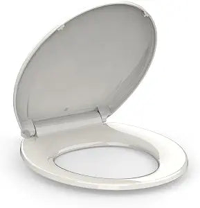 Round Toilet Seat Slow Close, 17" Round Biscuit Polypropylene Toilet Seat Cover with Never Loosen Durable Lid, Quiet and Easy to Install & Clean