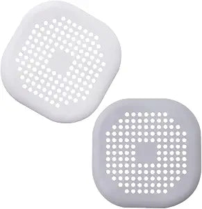 Hair Catcher Shower Drain Strainer Cover Protector Filter Flat Sturdy Silicone Hair Stopper with Suction Cup Mesh for Bathroom Bath Tub Bathtub Kitchen Sink Laundry White Grey Square 2 Pack