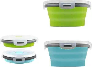 2 Pcs Collapsible Bowls with Lids, Foldable Meal Prep Containers Reusable, Silicone Food Storage Containers, Camper Must Haves Rv Camping Accessories for Travel Trailers, Microwave and Freezer Safe