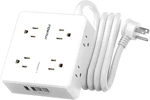 Surge Protector Power Strip - 6 Ft Flat Plug Extension Cord with 8 Widely Outlets and 4 USB Ports(2 USB C), 3 Side Outlet Extender for Home Office, White, ETL Listed