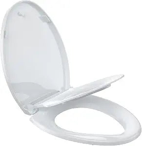 Elongated Toilet Seat, Toilet Lid Slow Close Quiet No Thud, Magnets Down Lock Quick Release Full Flat Potty Training Toilet Seat with Child Toddler Seat White, 19" Bunk Cover