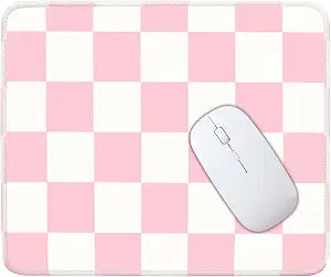 Mouse Pad for Desk with Stitched Edge, Premium Cute Washable Mouse Pads. Computer Mousepad with Non-Slip Rubber Base, Mousepads for Laptop, 9.25x7.75x0.12 inch (Pink Checkers)