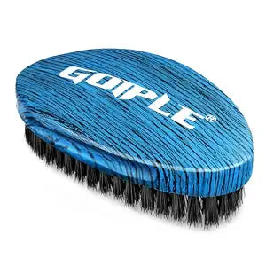 360 Curved Wave Brush For Men & Beard - Medium Hard Palm Wave Hair Brushes Wave Styler Great for Wolfing - Made with Beech Mix Boar & Nylon Bristle Brush for Barbers & Daily Use Black Hair (Blue)
