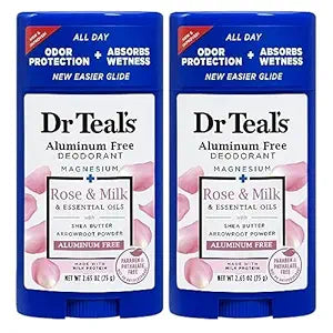 Dr. Teal's Rose & Milk Deodorant Gift Set (2 Pack, 2.65oz Ea) - Rose & Milk Formula - Aluminum Free with Magnesium - Essential Oils, Shea Butter & Arrowroot Powder Absorb Moisture, Keep Skin Healthy