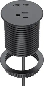 Desk Power Grommet, Haylink Recessed Power Strip with AC Outlet & 2X PD 20W USB C | 6.56FT Cable | 2.36"(60mm) Cut Hole| for Modern Desk, Kitchen Island & Workshop, Black