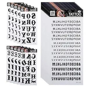 Realistic Temporary Tattoos, 20 Sheets Letters Temporary Tattoos- 4 Assorted Alphabet, Waterproof Fake Tattoos Stickers, Semi Permanent Tattoo for Adult Kids