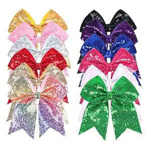12-Color Jumbo Glitter Cheer Bow Clip – 7” Sequin Hair Bow for Girls, Perfect for Softball, Uniforms, Christmas, Halloween, and Special Occasions