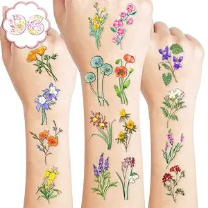 96 PCS Small Wildflower Floral Pre-Cut Temporary Tattoos