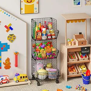 Sonyabecca 3 Tier Rolling Toy Organizer Cart with Wheels for Toy Storage