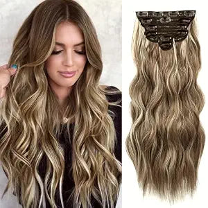 NAYOO Clip in Hair Extensions, 20 Inch Wavy Synthetic Hairpieces 6PCS