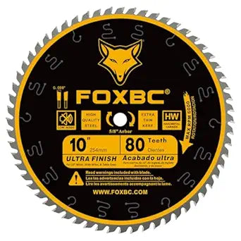 FOXBC 10-Inch Table Saw Blade, 80-Tooth, Ultra Finish Wood Cutting, 5/8-Inch Arbor