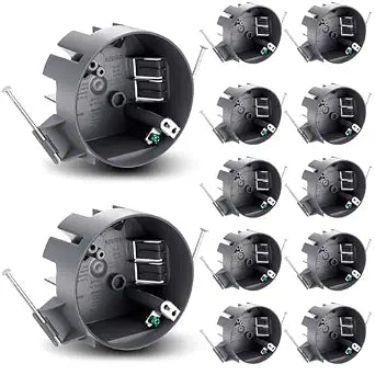 Tellegloww 12 Pcs Round Ceiling Electrical Box, 20 Cu in PVC Junction Box with Grounding Lug and Screws, Light Fixture and Ceiling Fan Installation for New Work Applications (Gray)