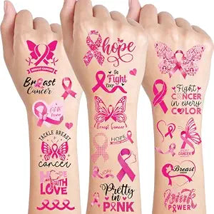 Konsait Breast Cancer Awareness Tattoos, 78PCS+ Pink Ribbon Fake Tattoos Temporary Tattoo for Women Girls Hope Faith Breast Cancer Ribbon Party Supplies Accessories