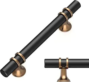 Amerdeco 10 Pack Champagne Bronze and Matte Black Cabinet Pulls 5 Inch(128MM) Hole Centers Kitchen Cabinet Handles Cabinets Hardware Drawer Pulls ZH0050