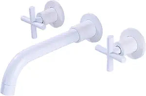 White Bathroom Faucet Wall Mount Two Handle Lavatory Basin Faucet in Valve