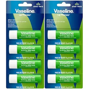Vaseline Lip Therapy Aloe Fresh 8-Pack – Moisturizing Lip Balm for Very Dry Lips, 0.16 Oz Ea