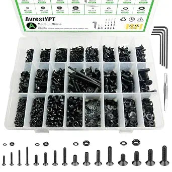 1715Pcs M2 M3 M4 M5 Screw Kit - 3D Printer Mini Screw, Allen Head/Flat Head/Countersunk Bolt/Screws, Metric Bolts Assortment, Black Nuts and Bolts for Mechanical Hardware