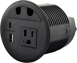 Desktop Power Grommet with 33W USB-A+C Fast Charge & AC Outlet | 4.5FT Cord Recessed Power Outlet for Conference Rooms, Office Tables, Furniture (Black)