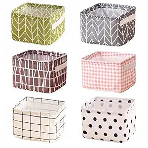 6-Pack Foldable Canvas Storage Baskets with Handle