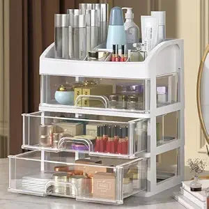Makeup Organizer with 3 Drawers, Cosmetic Display Cases, Makeup Storage Box (3 Drawers) (white)