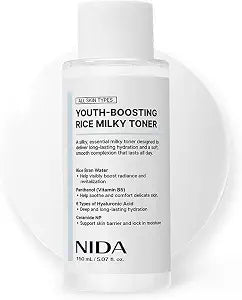NIDA Youth-boosting Rice Milky Toner, for Glass Skin | Rice Bran Extract, Niacinamide, Ceramide NP, Panthenol | Deep Moisturizing, Hydrating and Refreshing, Korean Skin Care | 5.07 fl. oz., 150ml