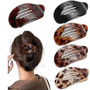 5 PCS Flat Hair Clips, No Crease Flat Claw Clips for Women, Large Strong Hold Duckbill Clips for Thick Thin Hair, French Duckbill Styling Accessories(Tortoise)