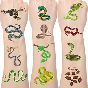 Snake Tattoo Temporary Stickers - 200+ Snake Party Decorations Cartoon Snake Fake Tattoos Gifts for Kids Adult Funny Tribal Viper Animal Reptile Party Favors Supplies Decor Prizes Rewards