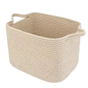 XUANGUO Woven Cotton Rope Storage Basket with Handles 13x10x9 inch Oatmeal