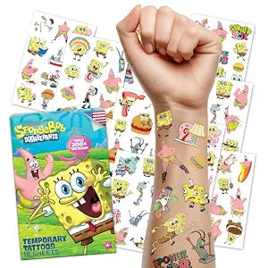 SpongeBob SquarePants Temporary Tattoos ï¿½ï¿½ï¿½ï¿½ï¿½ï¿½ï¿½ï¿½ï¿½ 200 Count | Party Favors for Kids, Birthday Decorations, Waterproof, Skin-Safe, Easy to App