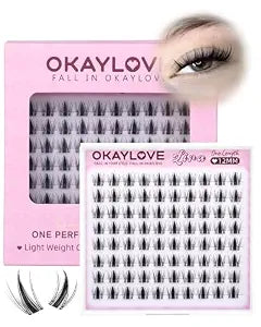 OKAYLOVE Manga Lash Clusters, LIRA 12mm Natural Anime Eyelash Clusters with Spikes, 80pcs CC Curl Fairy Individual Lashes Clear Band Wispy Cluster Eyelashes Extensions for Party, Cosplay