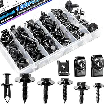 mxuteuk 100PCS U-Nut Clips & Hex Head Automotive Body Fender Bolts Kit,M4.2/M6/1/4/M8 Automotive Bolt for Most Cars Fender,Engine Undertray Cover, Engine Cover & Bumper Fender Liner