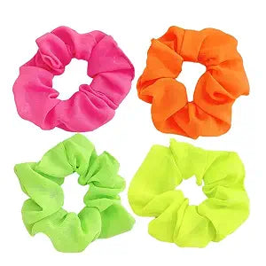 Neon Scrunchies,Neon Hair Accessories,Neon Hair Ties,Hot Pink Scrunchie,80s Hair Accessories for Women,80s Outfits for Women (4 Pack Scrunchies)