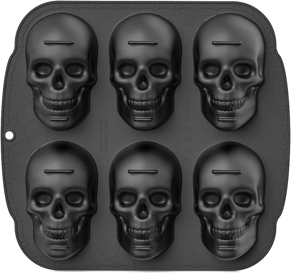 Skull Cake Pan,Skull Cake Pan Silicone Moldï¼Œ6-Cavity Silicone, or Halloween & Party Drinks (6 Cavity Large Mold)