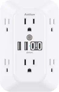 Addtam Surge Protector Outlet Extender with 6 AC and 4 USB Ports(2 USB C)