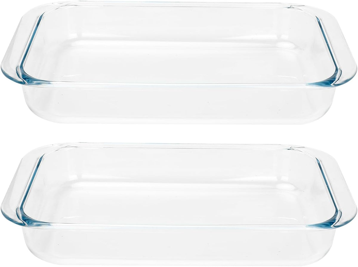 2 Pack 1-Quart Tempered Glass Oblong Baking Dishes, Personal Sized Bakeware and Cookware