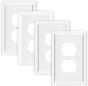 4 Pack White Decorative Duplex Outlet Cover Wall Plates