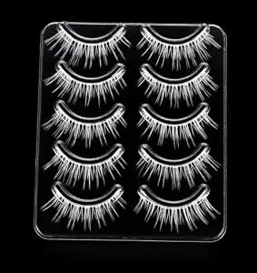 5 Pairs White Lashes, White Eyelashes Manga Style with Invisible Band