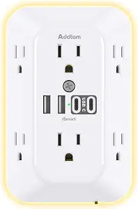 Addtam Surge Protector, 6 Outlet Extender with Night Light and 4 USB Ports