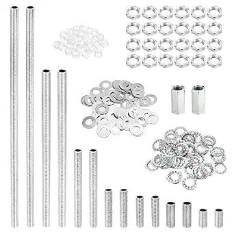 PATIKIL M10 Thread 7 Size Lamp Pipe Kit with Lock Nuts Washers, Fasteners Assortment Hardware for Chandelier Ceiling Light DIY, Zinc Plating