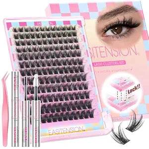 Lash Clusters Kit, Wispy Layer Lock Wispy Eyelash Extensions 8-16mm CC Curl, DIY Natural Individual Lash Clusters with Tweezers Bond & Seal, Cluster Eyelash Extension Kit for Home Use (FAIRY-KIT)